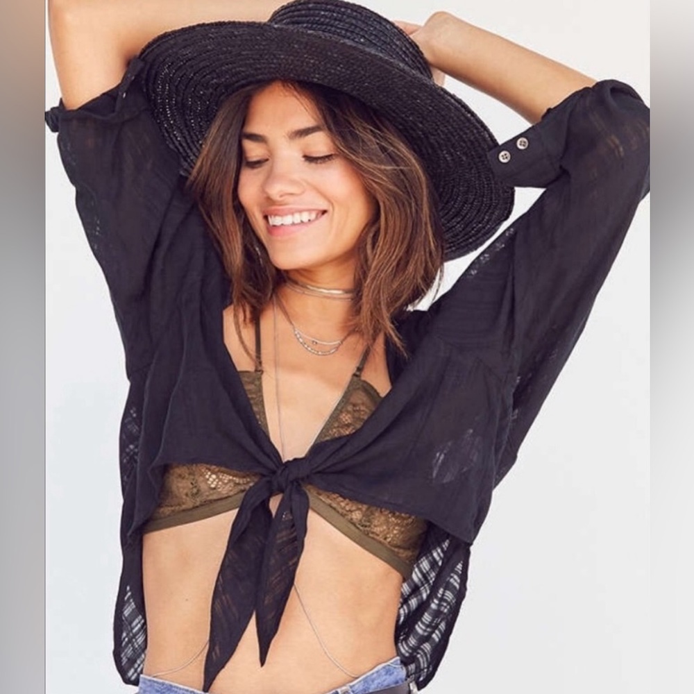 Urban Outfitters BDG Courtney Tie-Front Open Blouse Black Gauzy - Women’s Small